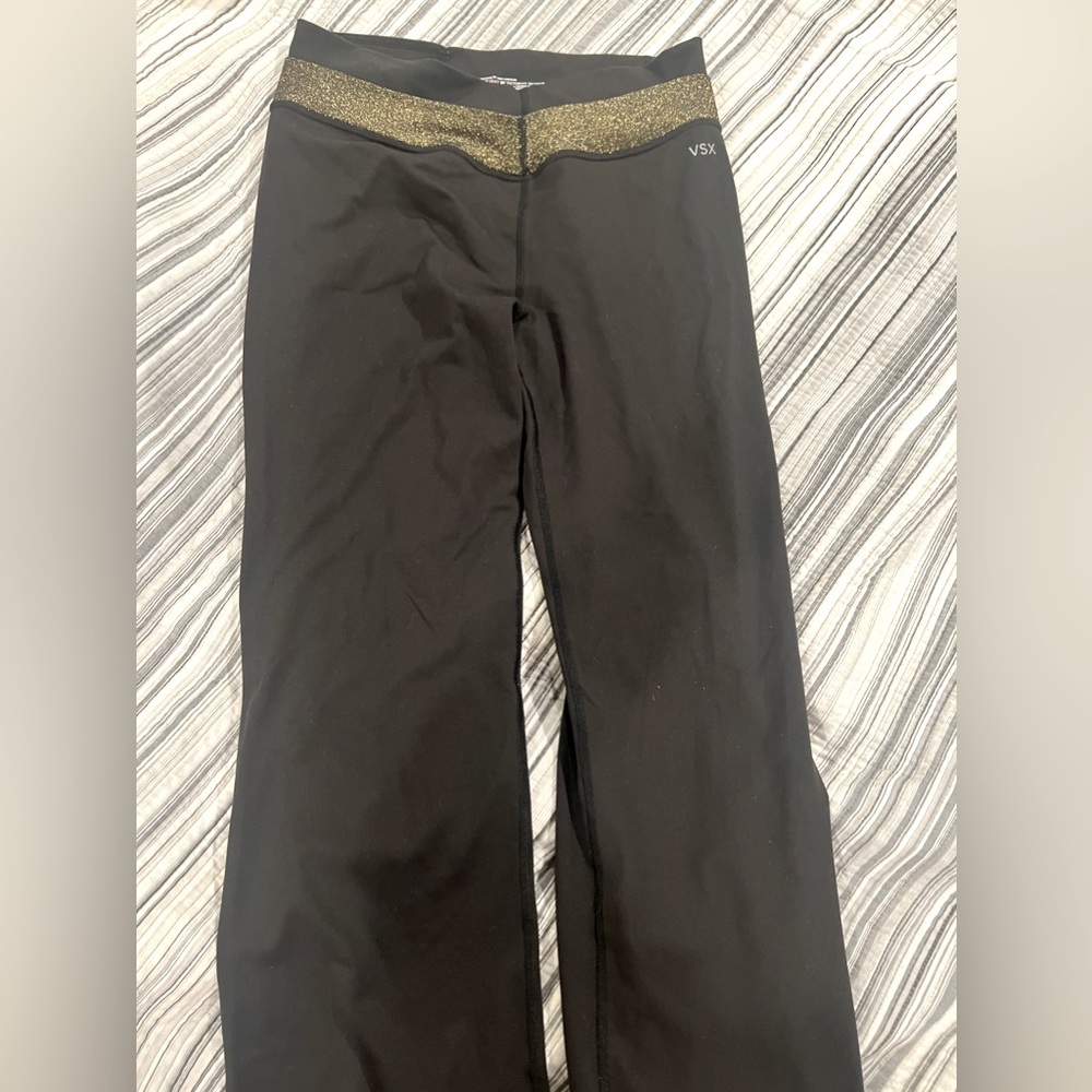 victoria secret sport black yoga pants gold belt size small